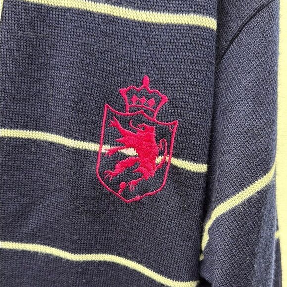 Vintage Striped Navy and Pink Cardigan Sweater - Picture 2 of 3